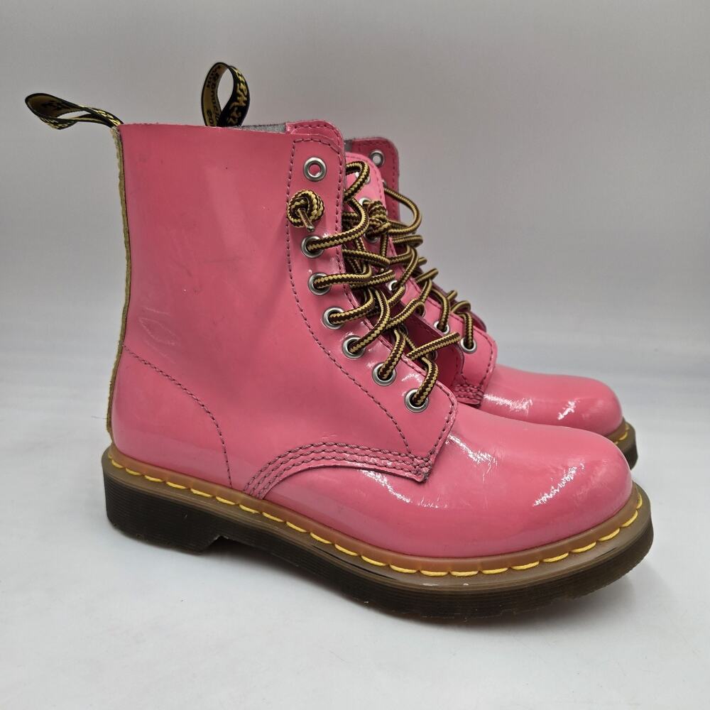 Rare Dr. Martens 1460 W Bubble Gum Pink Yellow Patent Leather Boots Size 5 EU 36